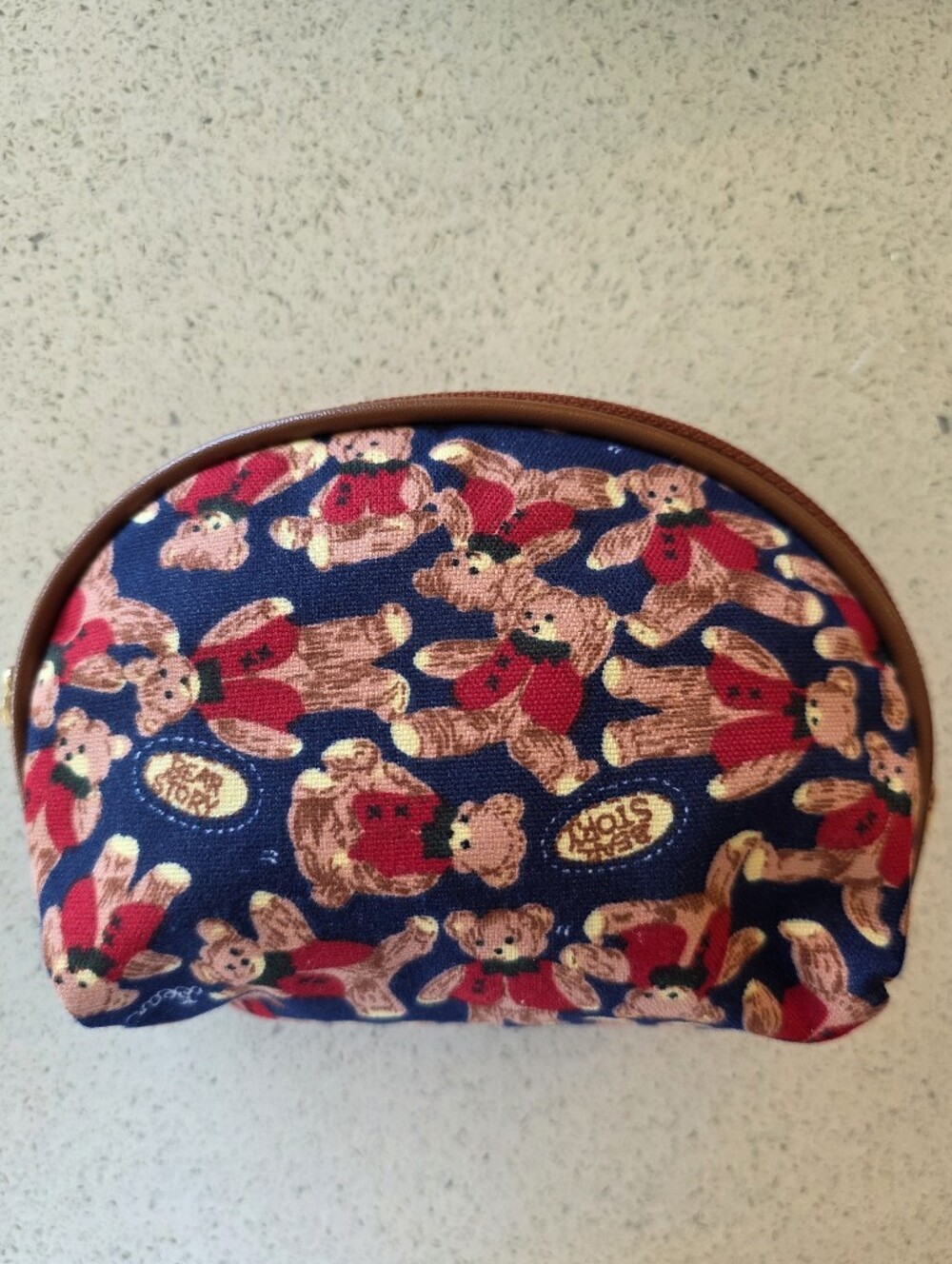 Navy Teddy Bear Print Cosmetic Pouch